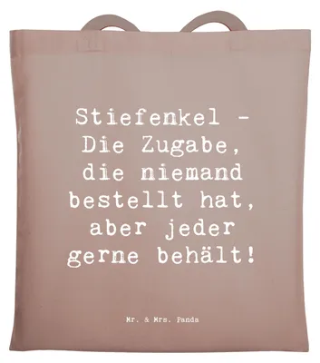 Produktbild von Mr. & Mrs. Panda Tote Bag Spruch Stiefenkel Freude - Braun Pastell - Geschenk, Überraschung, Familienzusammenhalt, Patchworkfamilie, Familie, Tragetasche, Großeltern