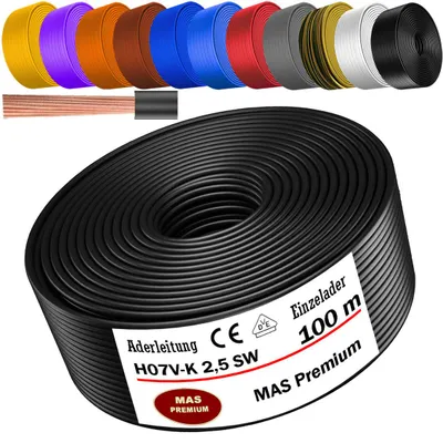 Productafbeelding van 100 meter aderkabel H07 V-K SW, 1x2,5 mm², zwart, enkeldradig, flexibel