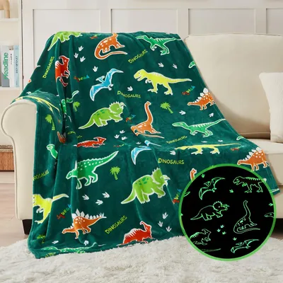 Obrázok produktu pre Omgoods – Svietiaca fleecová prikrývka pre deti – Flanelová prikrývka s motívom dinosaurov