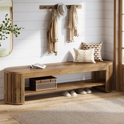 Immagine prodotto di Panca portaoggetti 160 cm in legno, marrone, a 2 ripiani