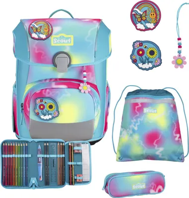 Immagine prodotto di Scout zaino della scuola Safety Light Neo Set 4 -pezzi Happy Rainbow turchese