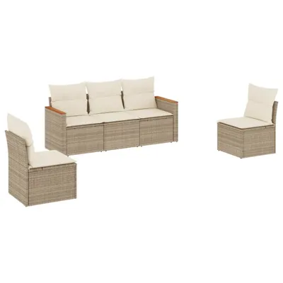 Produktbild von vidaXL 5-tlg. Garten-Sofagarnitur mit Kissen Beige Poly Rattan