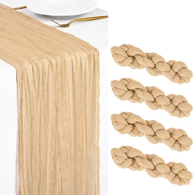 Produktbild von 4er Set Beige Käsetuch Tischläufer 45x275cm Boho Gaze Abwaschbar für Hochzeiten und Feiern