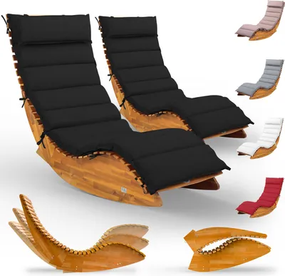 Image de CASARIA® 2x Chaise longue à bascule JAVA avec housse anthracite bois d'acacia certifié FSC® pliable transat jardin Sauna Capacité de charge 160kg
