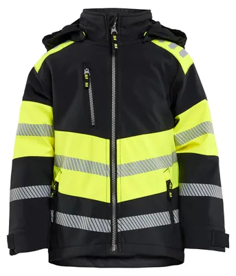 Produktbild von Blakläder Kinder Softshell Jacke 5211, Farbe:Schwarz/High Vis Gelb, Größe:134/140