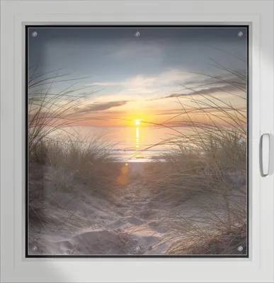 Produktbild von Wallario Lichtschutzbild, Dekorativer Sichtschutz Sonnenschutz 96 x 100 cm mit Motiv: Sonnenuntergang am Strand - Verdunklung ohne Bohren