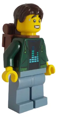 Image de LEGO Minifigurine : Voyageur, homme, sweat à capuche vert foncé, jambes bleu sable (référence bdp130)