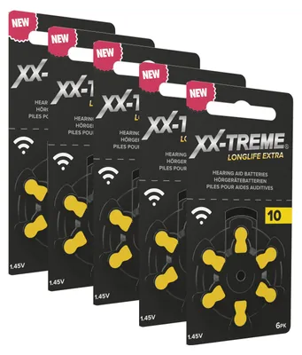 Produktbild von 5 x 6er Blister (30 Batterien) XX-TREME Longlife Extra Hörgeräte-Batterie Typ 10 (gelb) PR70