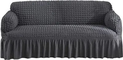 Produktbild von Seersucker Sofa Hoes met Zoom voor 1-4 zitplaatsen, machinewasbare Sofa beschermer (Dark Grey, 90-140CM)