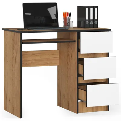 Produktbild von Schreibtisch 90cm mit 3 Schubladen und Tastaturauszug Computertisch Arbeitstisch