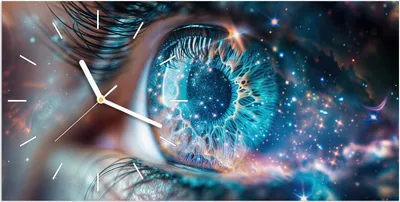 Produktbild von Wanduhr aus Glas mit Motiv Galaktisches Auge- 60 x 30 cm - inkl. Aufhängesystem