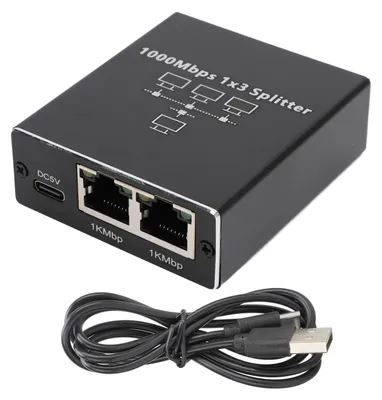 Image de Diviseur Ethernet 1 vers 3, commutateur réseau LAN 1000 Mbit/s, connexion Internet Gigabit, compatible avec les câbles Cat 6, 7 et 8
