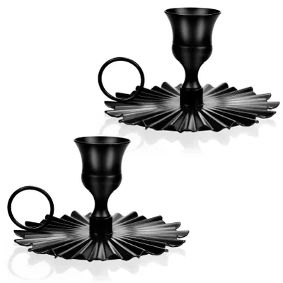 2er-Set Retro-Eisen-Kerzenhalter, schwarz, Vintage, für Tischdeko
