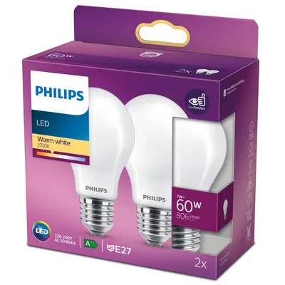 Image de Pack de 2 LED E27 Normal 60W Givre 806lm