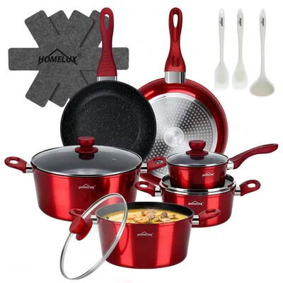 Produktbild von Topfset Induktion 15-Tlg Topfset Pfannenset Kochtopfset, Aluminium Antihaft-beschichtete Töpfe & pfannen,Cookware-Rot(HLCW15RD)