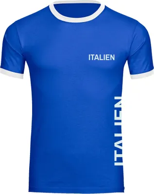 Produktbild von multifanshop Kontrast T-Shirt - Italien - Brust & Seite, blau/weiß, Größe S