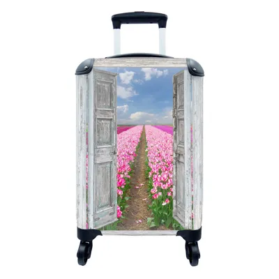 Produktbild von MuchoWow® Koffer Handgepäck Trolley Rollkoffer Kleine Reisekoffer mit 4 Rollen - Blumen - Tulpen - Ansicht - Regenbogen - Cabin Size < 55x40x23 cm & 55x40x20 cm - Fotokoffer - Kabinenkoffer - Boardgepäck - Reise-Box - Reisekoffer - Reisegepäck - Koffer mit Bild - Trolley für Kinder
