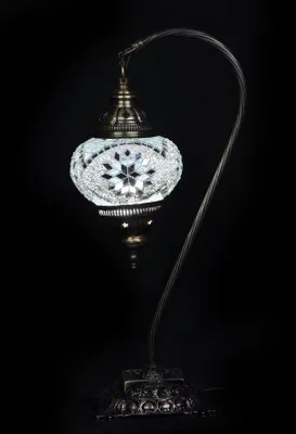 Immagine prodotto di Lampada da tavolo turca con mosaico in vetro bianco Ø 13 cm e altezza 39 cm – lampada orientale per un'illuminazione suggestiva