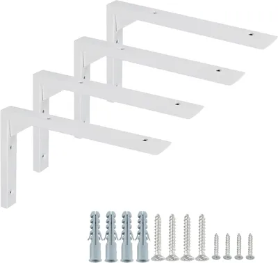 4er Set Wandregalträger Weiß, L-Winkel, 20 cm, Stahl