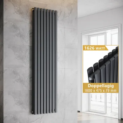 Obrázok produktu pre SONNI Vertikálny radiátor, rúrkový radiátor, dvojvrstvový, antracitová farba, 1800×475 mm, bez vykurovacieho telesa