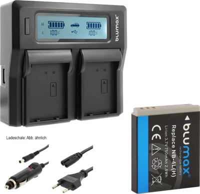 Produktbild von 1x Akku + Lader für Canon NB-4LH IXUS70 80 255 PowerShot SD40 750 mAh (3,7V)