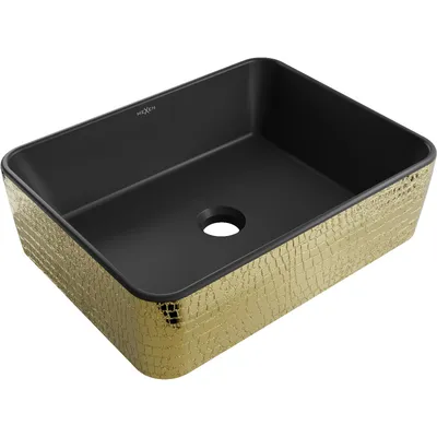 Zdjęcie produktu dla Mexen Catia umywalka nablatowa 48 x 37 cm, czarna mat/złota wzór łuski - 21314878