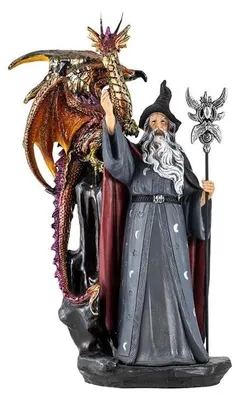 Produktbild von DRW Figur eines Hexenmeisters mit Drache aus Kunstharz, handbemalt, 21 cm