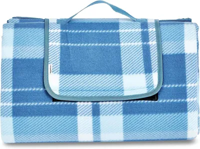 Produktbild von Picknickdecke mit wasserdichter Unterseite, 200 x 200 cm, hellblaues Karomuster
