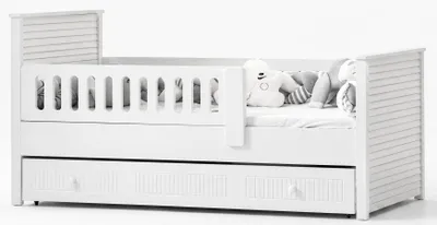 Productafbeelding van Modern kinderbed, wit, met lade en stevige zijbescherming
