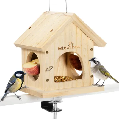 Vogelvoederdispenser aus Holz mit Metallklemme, 2 Stück