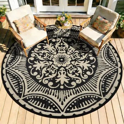 Produktbild von Famanu Rundes Outdoor Teppich 150 cm – Leicht und langlebig, ideal für Picknick, Camping und Garten