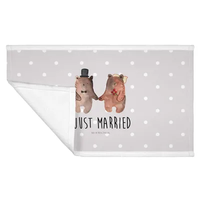 Produktbild von Mr. & Mrs. Panda Flauschtuch Bär Heirat - Grau Pastell - Geschenk, Teddy, Handtuch 50x100, gesichtshandtuch, kleines, gesichtstuch