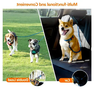 Produktbild von Doppelleine für 2 Hunde, reflektierend, verstellbar, 75 cm, BLAU