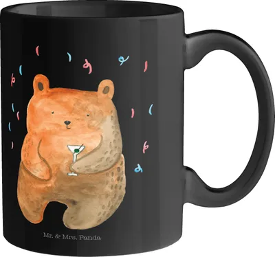 Produktbild von Mr. & Mrs. Panda Tasse Bär Party - Schwarz - Geschenk, Keramikbecher, Feiern, Kaffeebecher, Kaffeetasse, Pott, Geburtstag, Geburtstagsgeschenk, Becher, Lustig