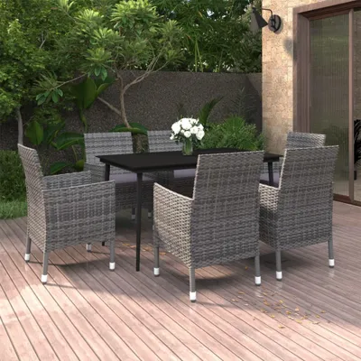 Produktbild von Möbel 7-tlg. Garten-Essgruppe mit Auflagen Poly Rattan und Glas - Balkonmöbel 3099742