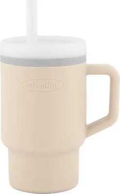 Zdjęcie produktu dla Kubek Treningowy dla Niemowląt Infantino, Silikonowy, 255 ml, Niekapek, Miękka Słomka, Piaskowy