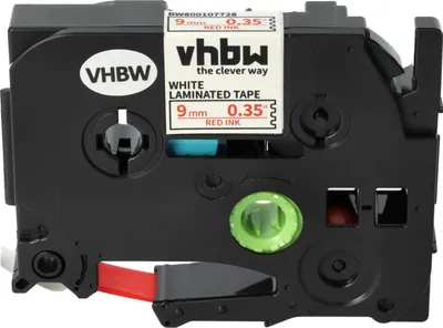 Produktbild von vhbw Schriftband-Kassette kompatibel mit Brother PT 2100VP, 2400, 220, 2030VP, 210E, 200-Serie, 2000-Serie Etiketten-Drucker 8m x 9mm Rot auf Weiß
