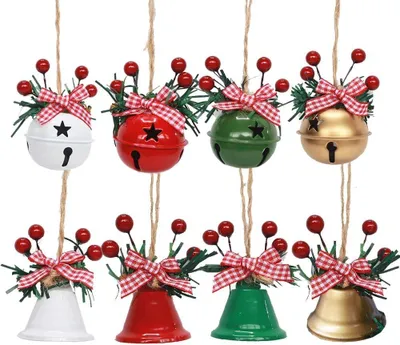 Weihnachtsglocken Jingle Bells, 8 Stück, 4 Farben, Kunststoff/Metall