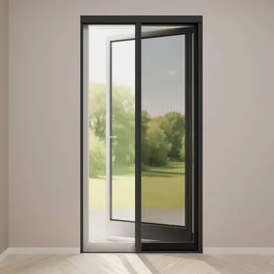 Produktbild von DTCH® Plisseetür Insektenschutz - Schwarz Netz - Profilfarbe Anthrazit - 96 x 248 cm (BxH)