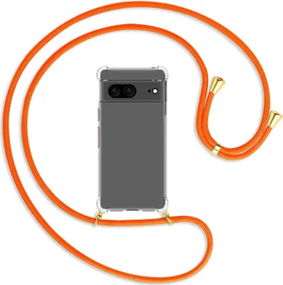 Produktbild von Handykette Backcover-Schutzhülle mit Band (Metall goldfarben) für Google Pixel 7 - neonorange