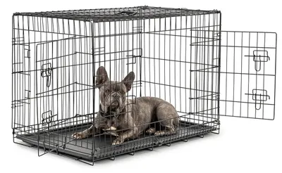 Immagine prodotto di gabbia da trasporto per animali lionto, gabbia pieghevole in metallo con parete divisoria, base in plastica e chiusura di sicurezza, 92x58x64 cm