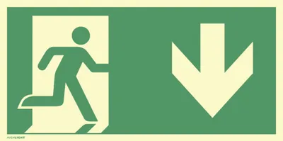 Produktbild von Dreifke® Schild, Notausgang rechts Pfeil unten, ISO 7010, PVC-U selbstklebend...