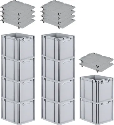 Produktbild von SparSet 10x Eurobox NextGen Economy mit Auflagedeckel und 4x Schiebeschnappverschlüsse Schwarz | Griffe geschlossen | HxBxT 32x30x40cm | 30 Liter | Eurobehälter, Transportbox, Transportbehälter, Stapelbehälter