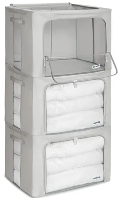 Stapelbare Kleiderbox mit Metallrahmen, 3x100 L, grau