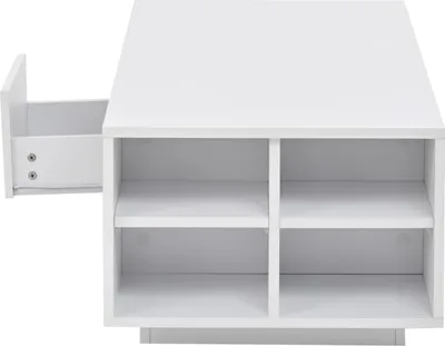 Immagine prodotto di okwish Tavolino da salotto lucido con LED, tavolino con cassetto e quattro pannelli laterali perforati, 100×50×36 cm, bianco