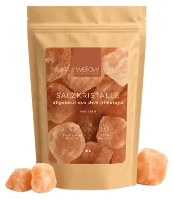 Produktbild von wellow® Salzkristalle 1 kg – 2–5 cm Brocken Saunasalz für Aufguss & Solebad – naturbelassenes Ursalz für Sauna, Wellness & Detox