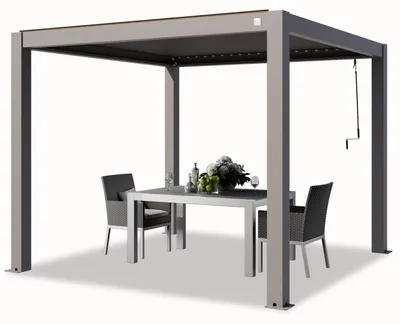Immagine prodotto di PRIMEYARD Pergola 3x3 m montanti in alluminio con tetto a doghe in alluminio gazebo da giardino grigio