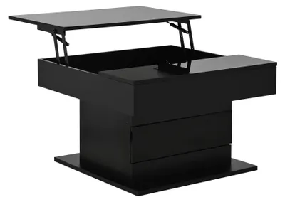 Image de Table basse géométrique - Table de salon - 70 x 70 x 45 cm - Plateau pivotant à 360° - Rabattable - Avec tiroir - Noir