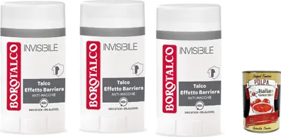 Produktbild von Borotalco, Deodorant Deo Stick Invisibile, ohne Alkohol,mit Talk des Barriereffekts, fängt und überträgt keine Laions, 48 Stunden Wirksamkeit, 3x 40ml + Italian Gourmet polpa 400g