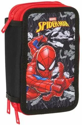 Obrázek produktu pro Trojitý penál Spider-Man černý 12,5 x 19,5 x 5,5 cm 37 kusů